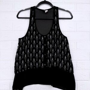 Divided H&M Tank Top Women Size 4 Black Dagger Print Button Front Racerback Edgy